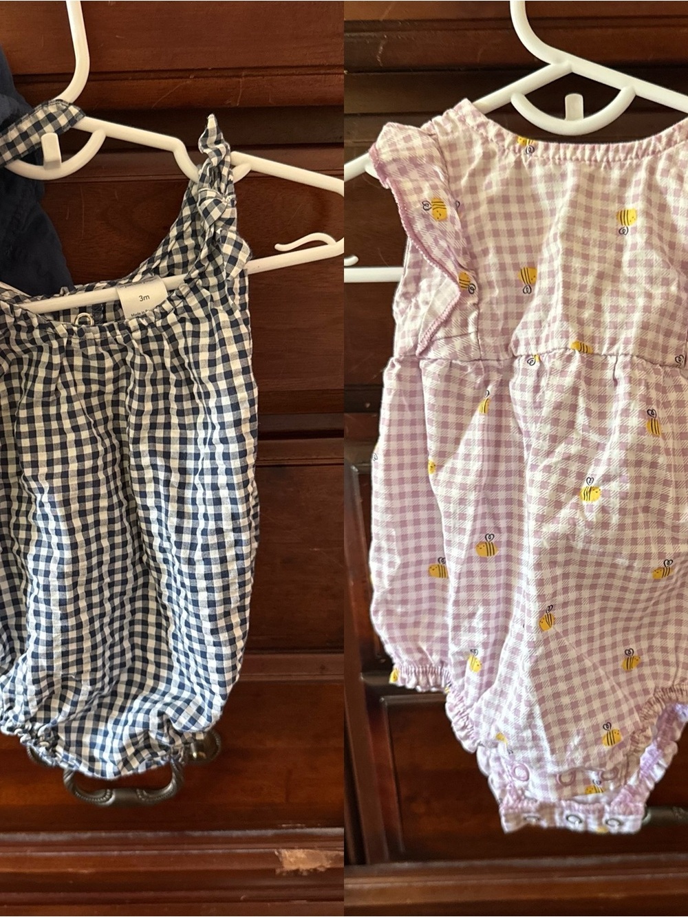 Carter's Purple Gingham Bee & Navy Gingham Baby Rompers - 2 Pack